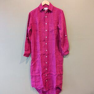 Emily Philips Nashville USA 100% Linen Button Down Shirt Dress Size 4 Pink Midi